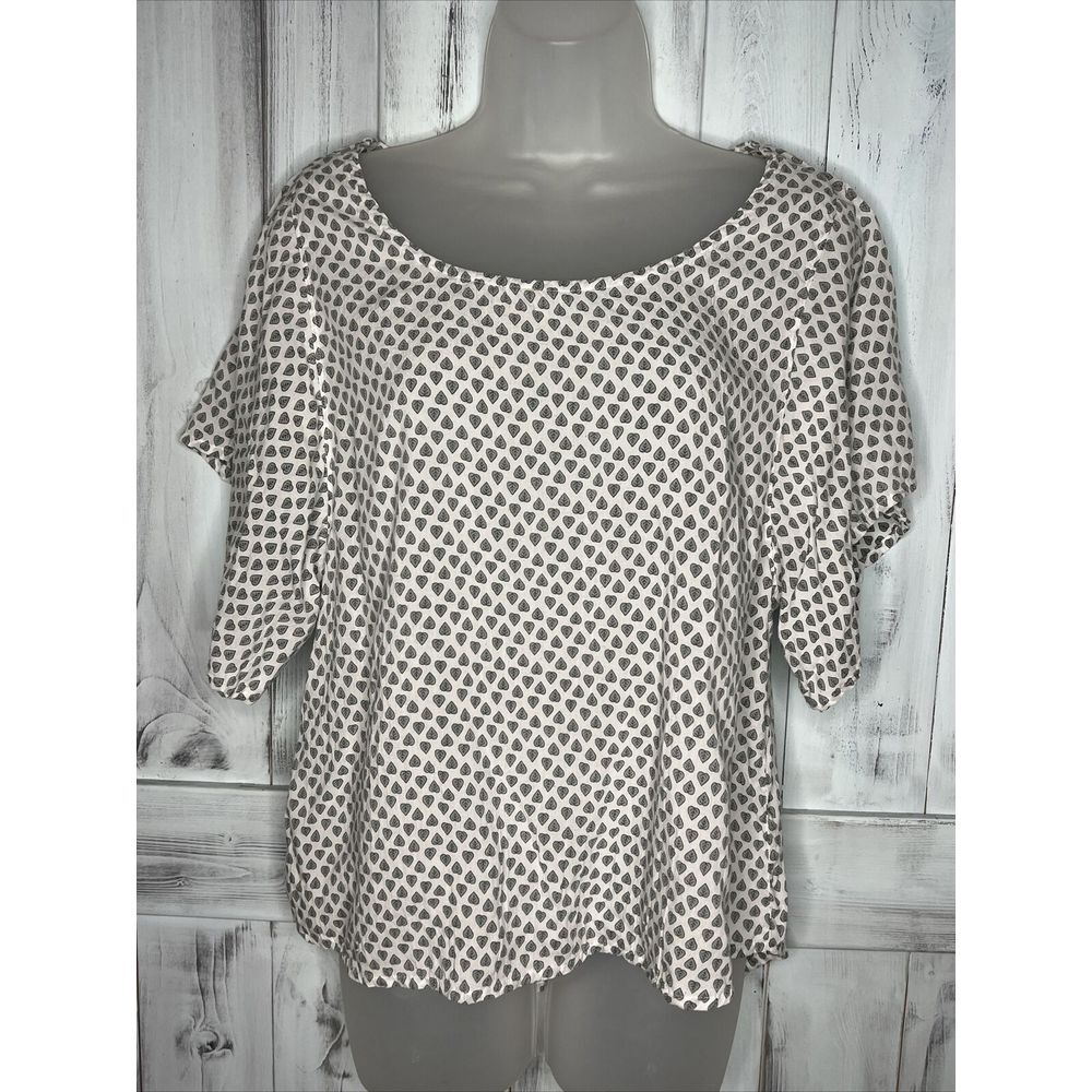 Prana Cream and Brown Printed Short Sleeve Blouse